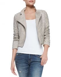 Alice Olivia Jace Bead-Embellished Leather Moto Jacket at Neiman Marcus